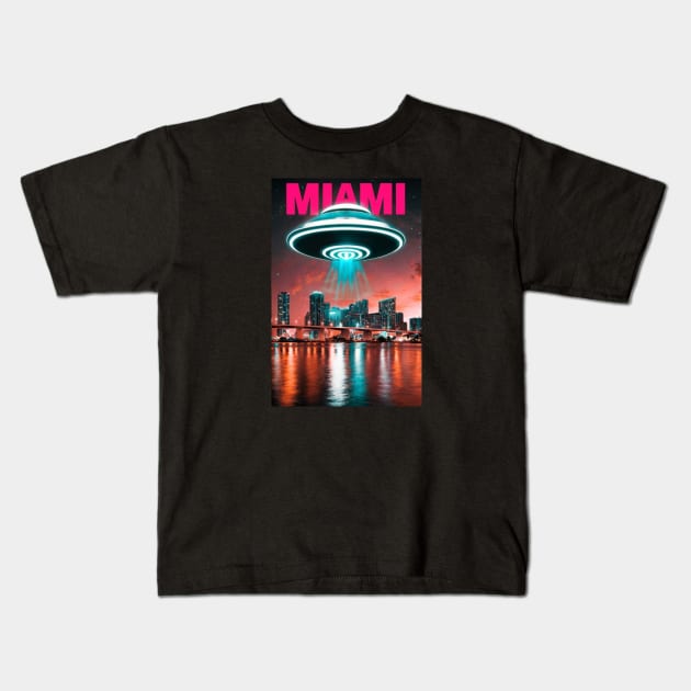 UAP Over Miami UFO Flying Saucer Aliens in Miami Ufology Disclosure ET Believer Kids T-Shirt by DeanWardDesigns